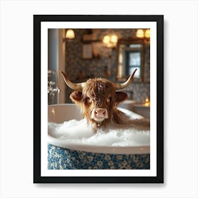 Highland Cow's Bubble Bath Art Print