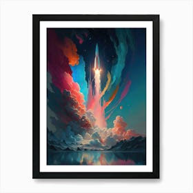 Rocket ship into the sky Art Print