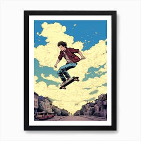 Skateboarding In Paris, France Comic Style 4 Art Print