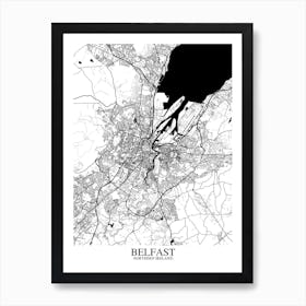 Belfast White Black Map Art Print
