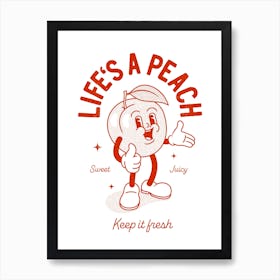 'Life's a Peach' retro kitchen print in red Art Print