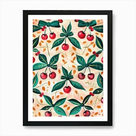 Folk Cherries And Bows 5 Pattern Art Print