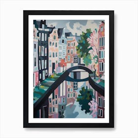 Amsterdam Canal Summer Aerial View Painting 3 Art Print