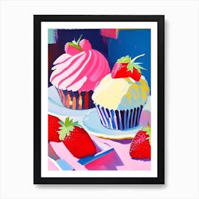 Strawberry Cupcakes, Dessert, Food Abstract Still Life 2 Art Print