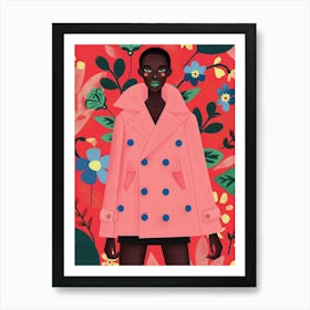 Black Woman In A Pink Coat Art Print