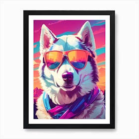 Siberian Husky Dog Wearing Glasses Art Print