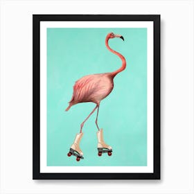Rollerskate Flamingo Art Print