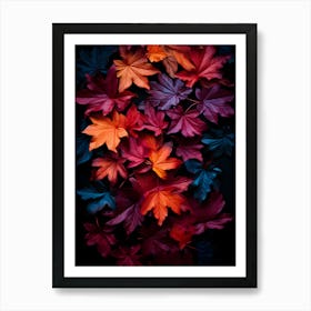 Autumn Leaves On Black Background Art Print