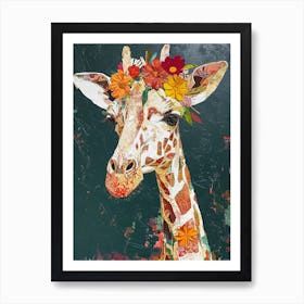 Floral Textured Giraffe 2 Art Print