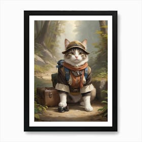 Vintage Explorer Cat Art Print