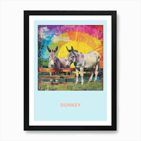 Donkey Rainbow Retro Poster 2 Art Print