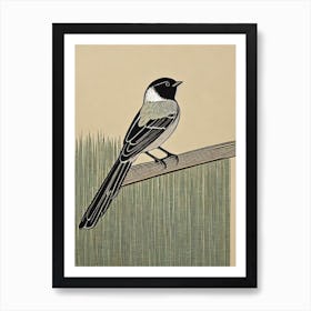 Carolina Chickadee Linocut Bird Art Print