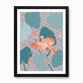 Orange Bird On Brick Poster