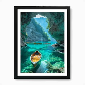 Boat In A Cave Art Print