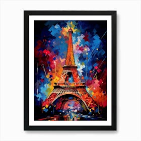 Eiffel Tower Paris at Night I, Modern Abstract Vibrant Painting Art Print