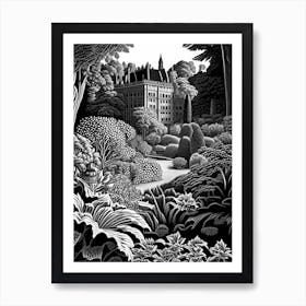 Biltmore Estate Gardens, 1, Usa Linocut Black And White Vintage Art Print
