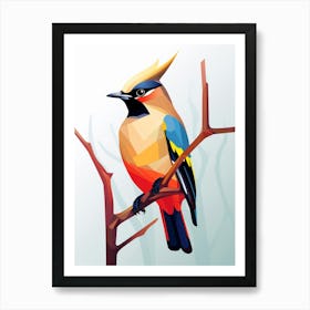 Colourful Geometric Bird Cedar Waxwing 3 Art Print