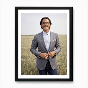 Businessman Smartly Dressed In A Grey Suit With Crisp Button Down Shirt And Jeans Stands Confident (3) Art Print