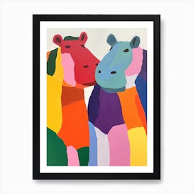 Colourful Kids Animal Art Hippopotamus 7 Art Print