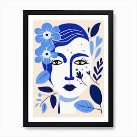 Blue Flower Face Art Print