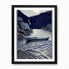 Boat Waterscape Linocut 1 Art Print