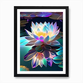 Blooming Lotus Flower In Pond Holographic 1 Art Print
