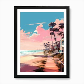 An Illustration In Pink Tones Of  Gulfport Beach Mississippi 3 Art Print