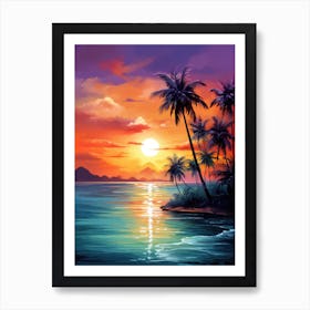 Sunset With Palm Trees 1 Art Print