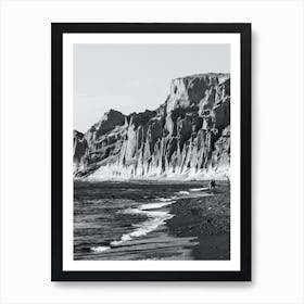 Rugged Sea Cliffs and Gentle Waves on a Santorini Island Beach Art Print