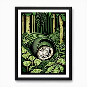 Garden Snail On A Leaf Linocut Art Print