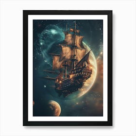 Fantasy Ship Floating in the Galaxy 7 Art Print