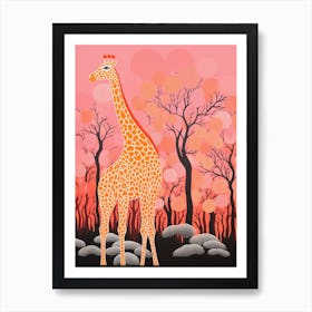 Abstract Giraffe Orange & Pink Portrait 3 Art Print