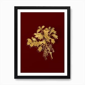 Vintage Bear Oak Botanical in Gold on Red n.0546 Art Print