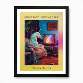 Retro Unicorn In Space Playing Galaxy Video Games 1 Poster Art Print