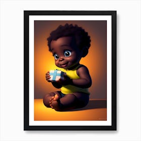 Black baby boy with gift Art Print