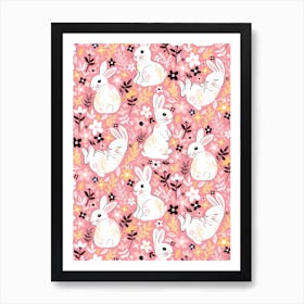 Marshmallow Easter Bunnies On Pink Art Print