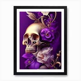 Skull With Steampunk 1 Details Purple Vintage Floral Art Print