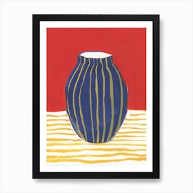 Blue Vase Yellow Stripes Art Print
