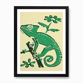 Floral Chameleon Block Print Art Print