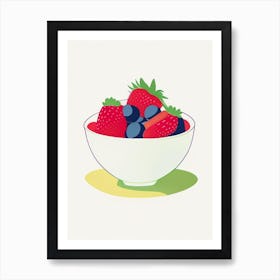 Bowl Of Strawberries, Fruit, Minimal Line Drawing Art Print