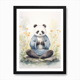 Panda Art Practicing Yoga Watercolour 2 Art Print