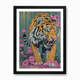 Tiger With Flowers 7 Art Print