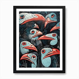 Abstract Bird Linocut Style 1 Art Print