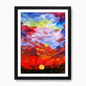 Bright Sunset acrylic painting hand painted abstract contemporary modern red blue bedroom living room vertical brushstrokes Art Print