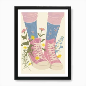 Illustration Pink Sneakers And Flowers 5 Art Print