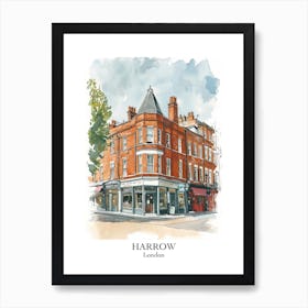 Harrow London Borough   Street Watercolour 1 Poster Art Print