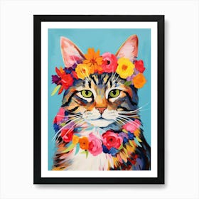 American Bobtail Cat With A Flower Crown Painting Matisse Style 4 Art Print