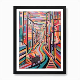 Painting Of Prague With A Cat In The Style Of Minimalism, Pop Art Lines 3 Art Print