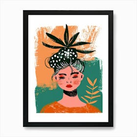 Girl With Plant In Her Hair Art Print