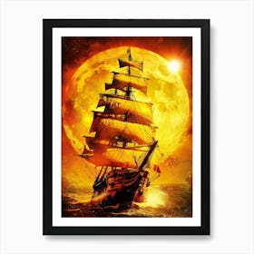 Pirate Ship In The Moonlight Art Print